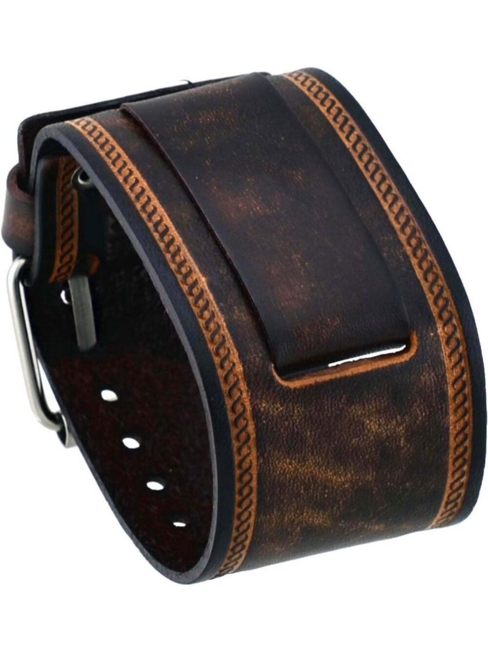 Wide Brown Leather Cuff Watch Band - 24mm Lug Width, Stylish & Durable Accessory